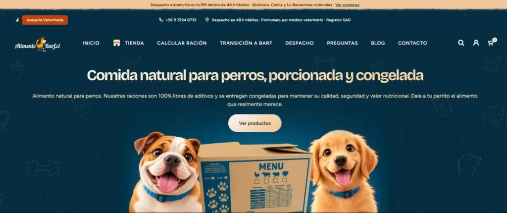 Captura de la página de inicio de alimentobarf.cl