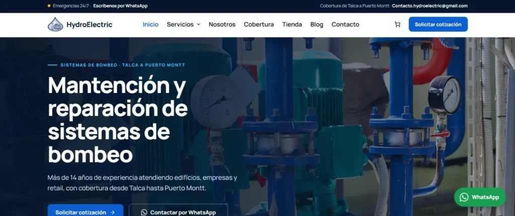 Captura de la página de inicio de hydroelectric.cl